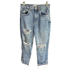 We The Free Womens Straight Leg Jeans Blue Distressed Light Wash Stretch 24